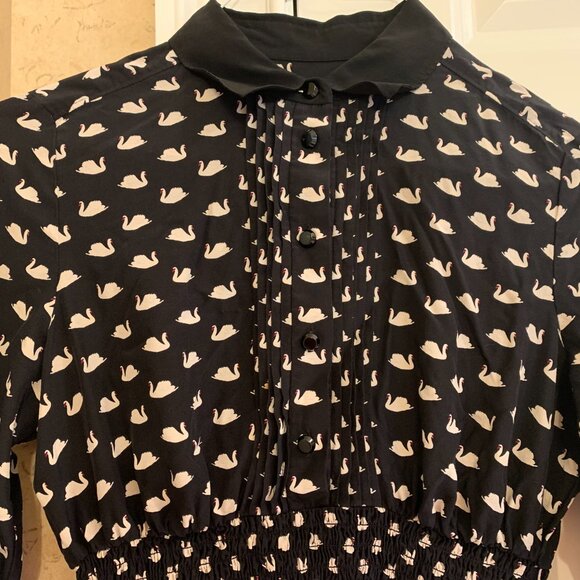 Kate Spade Swan Print Silk Blend Shirtdress Size S - Picture 2 of 7